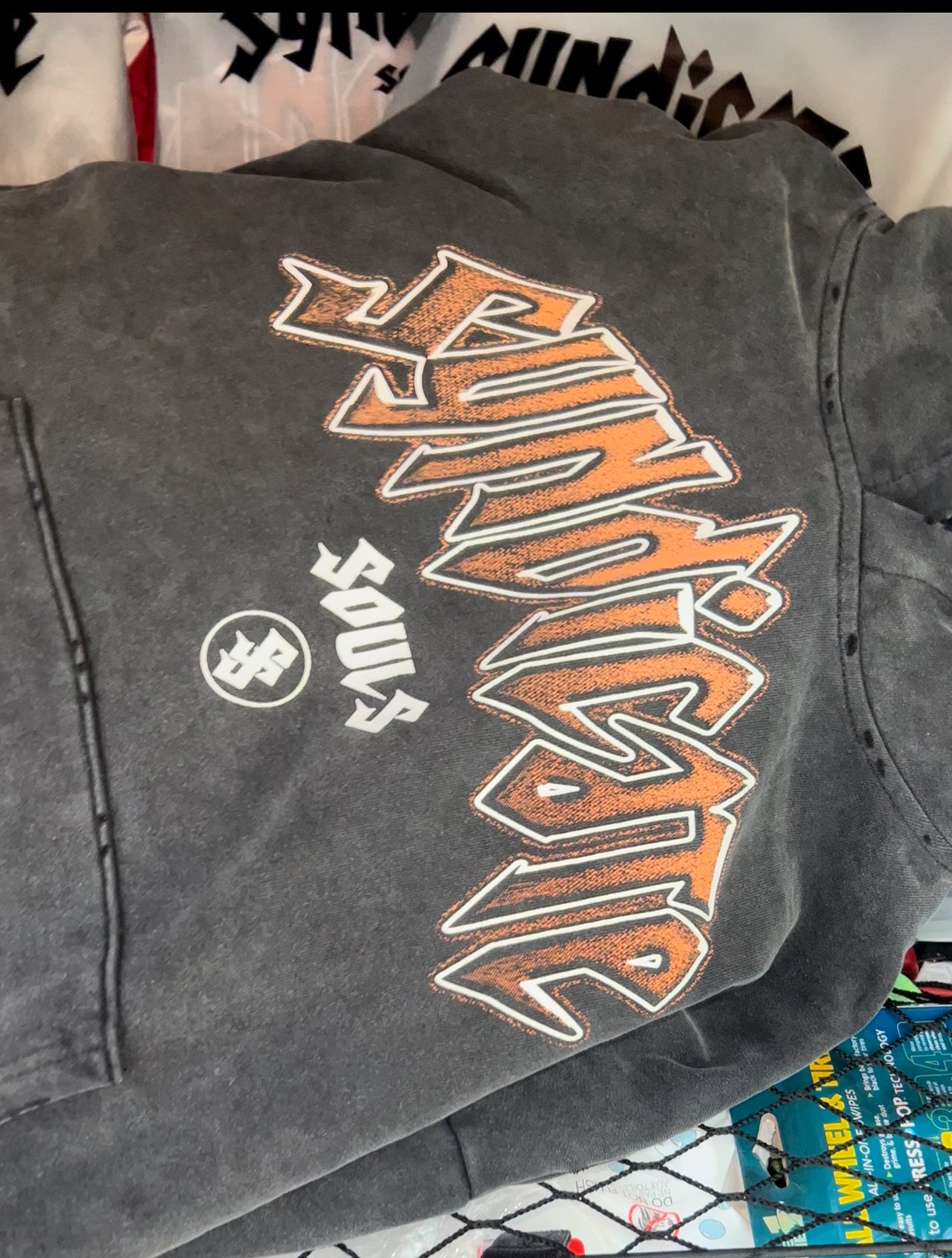 Black acid washed Pull over hoodie “Rust” logo